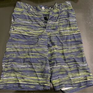 Tony Hawk hybrid shorts. Size kids 18 green and blue stripe